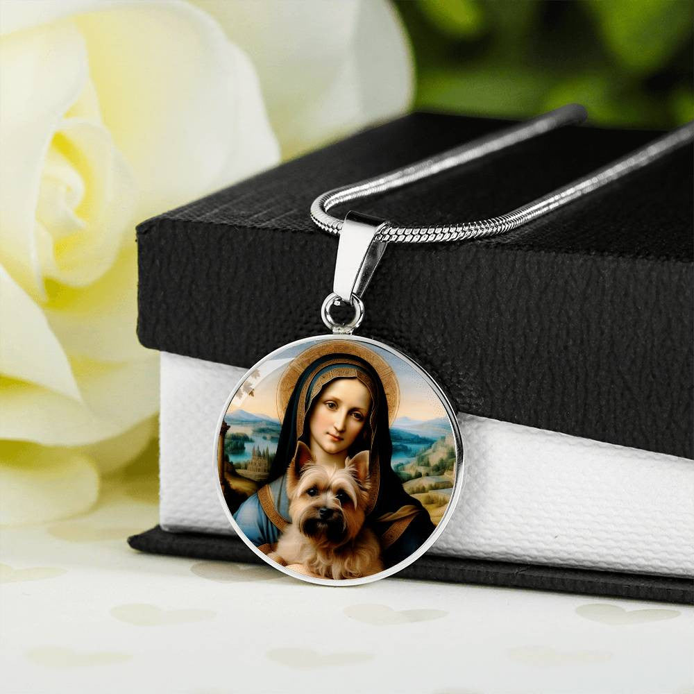 Cairn Terrier and Virgin Mary Necklace, Renaissance Dog Pendant, Engraving Option, Christmas Dog Gifts, Custom Dog Jewelry