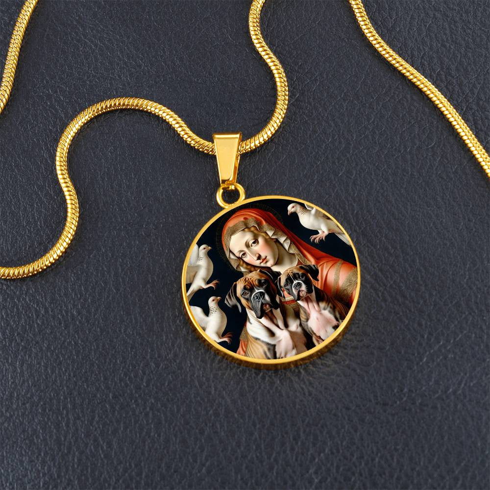 Brindle Boxer Dog and Virgin Mary Necklace, Boxer Dog Pendant with Engraving Option, Renaissance Dog Gifts, Custom Dog Jewelry
