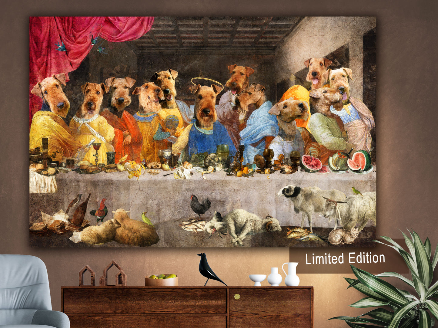 Airedale Terrier Last Supper Renaissance Dog Painting
