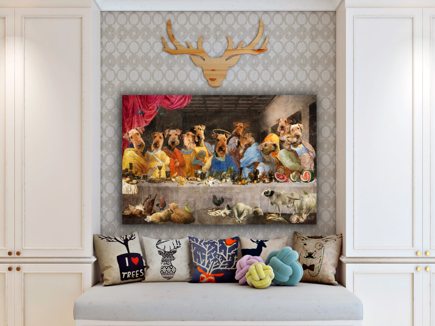 Airedale Terrier Last Supper Renaissance Dog Painting
