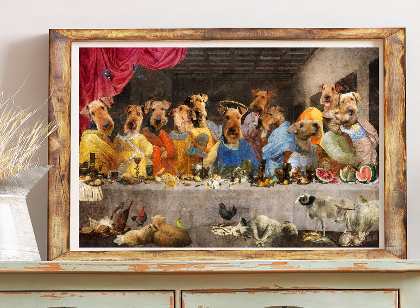 Airedale Terrier Last Supper Renaissance Dog Painting