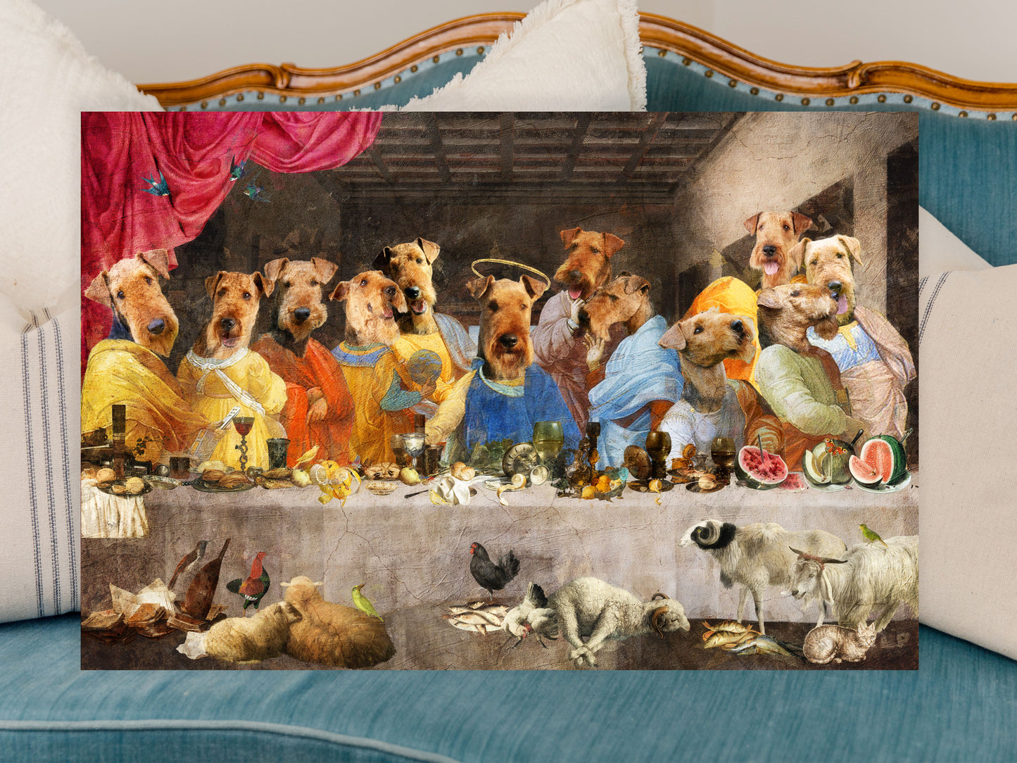 Airedale Terrier Last Supper Renaissance Dog Painting