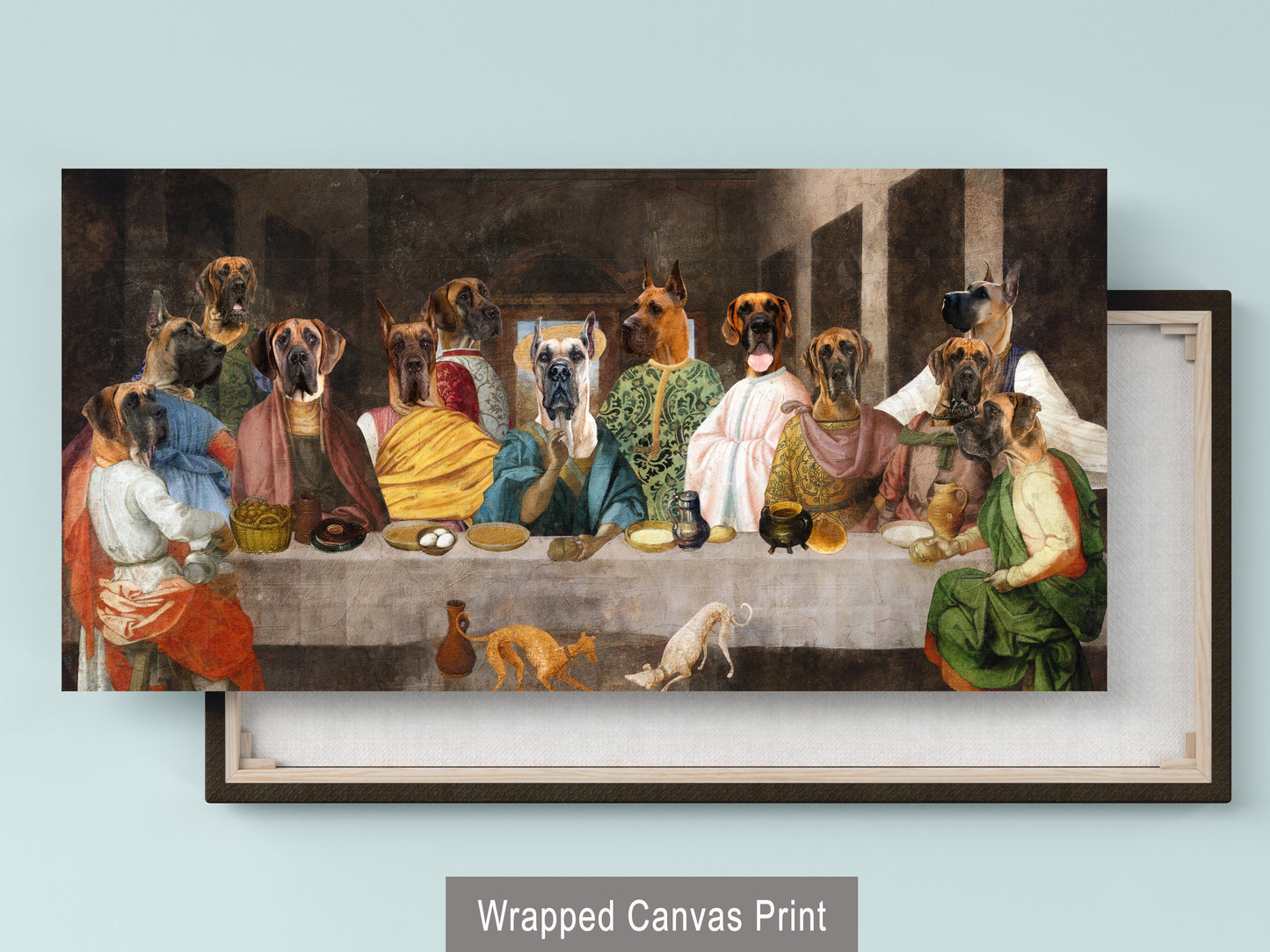 Fawn Great Dane Last Supper Renaissance Dog Painting