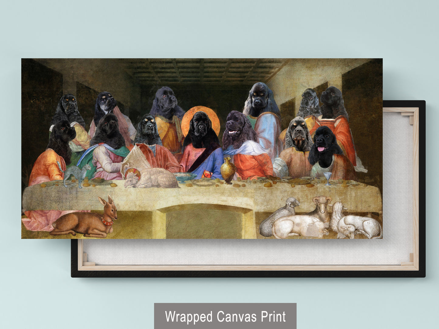 Black American Cocker Spaniel Last Supper Renaissance Dog Painting