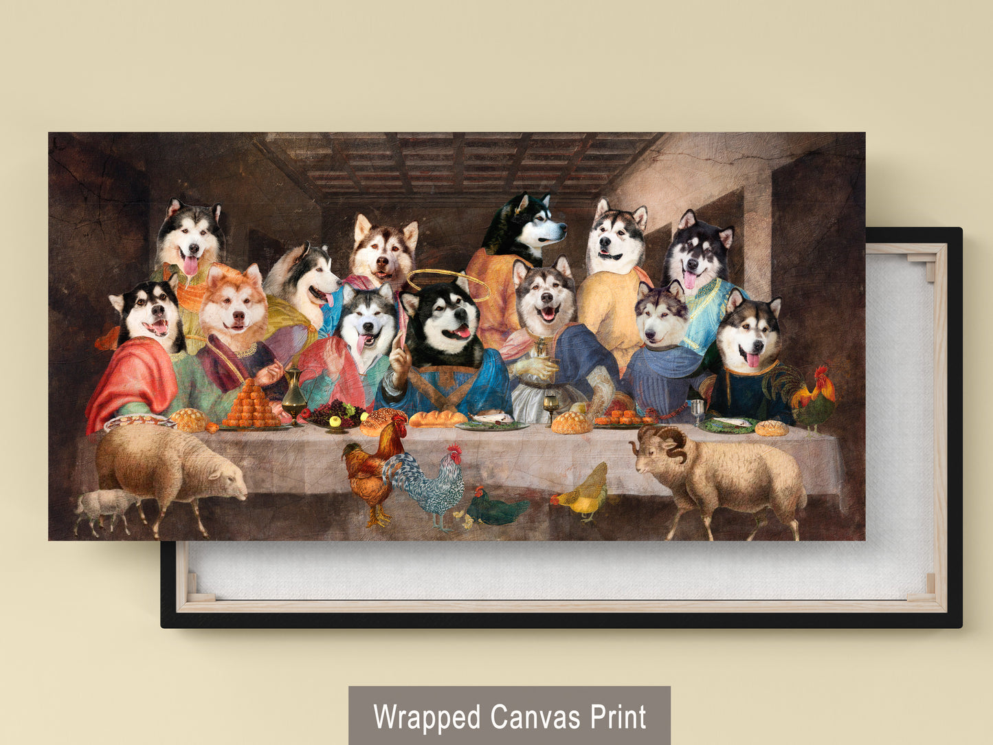 Alaskan Malamute Last Supper Renaissance Dog Painting
