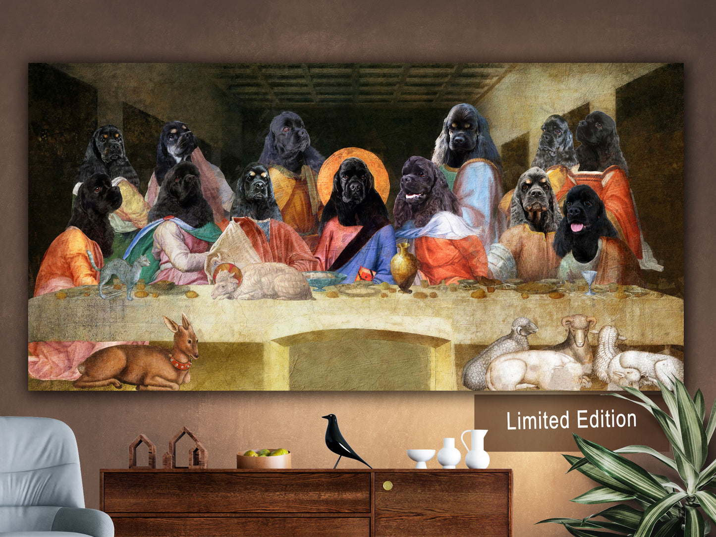 Black American Cocker Spaniel Last Supper Renaissance Dog Painting