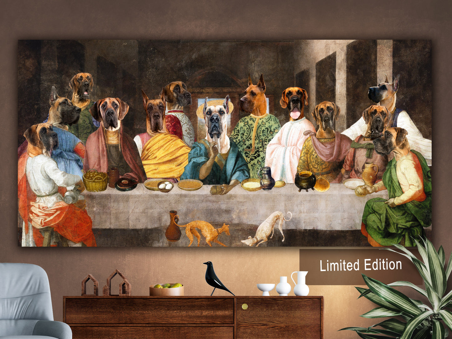 Fawn Great Dane Last Supper Renaissance Dog Painting
