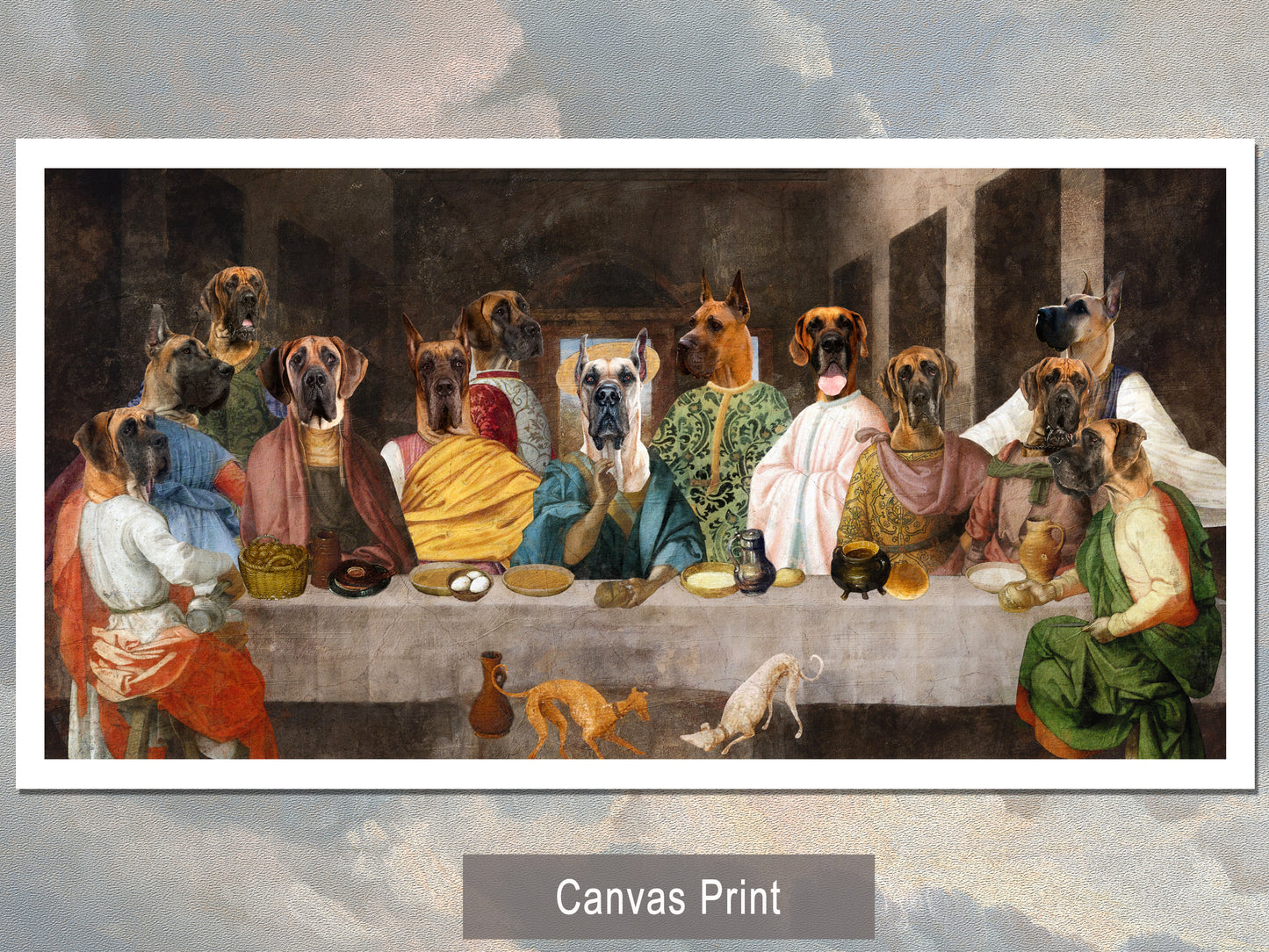 Fawn Great Dane Last Supper Renaissance Dog Painting