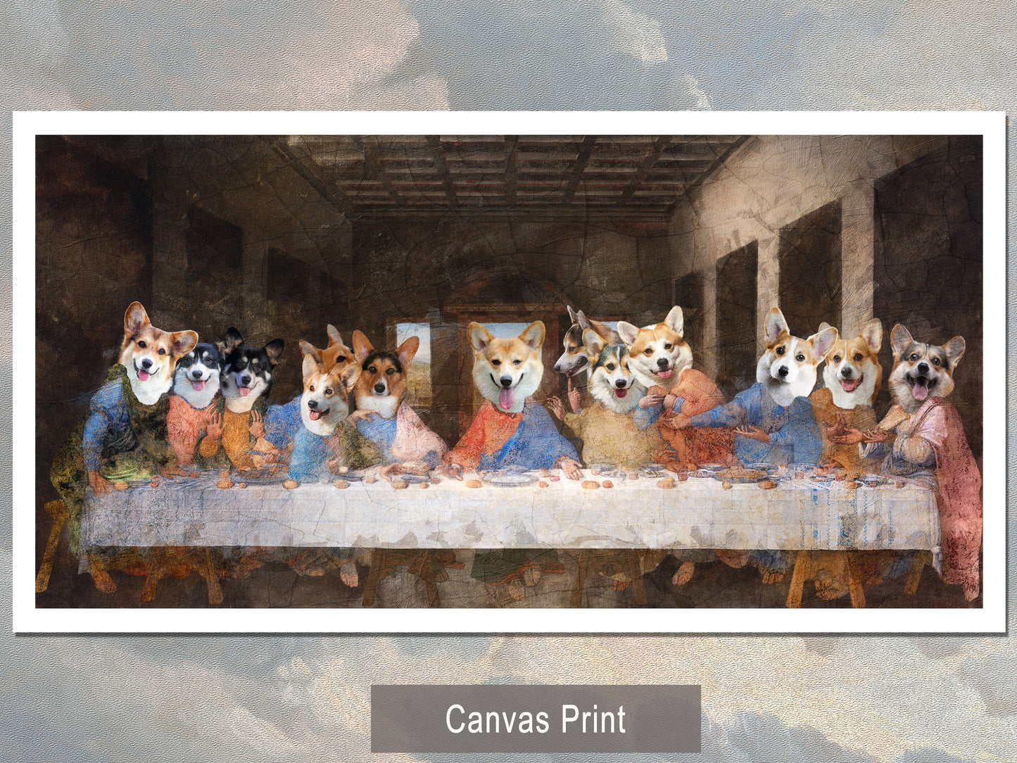Pembroke Welsh Corgi Dog Art Last Supper Renaissance Painting