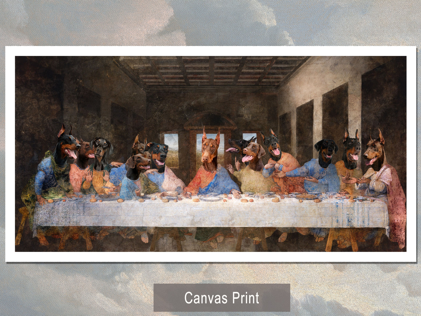 Doberman Pinscher Last Supper Renaissance Masterpiece Dog