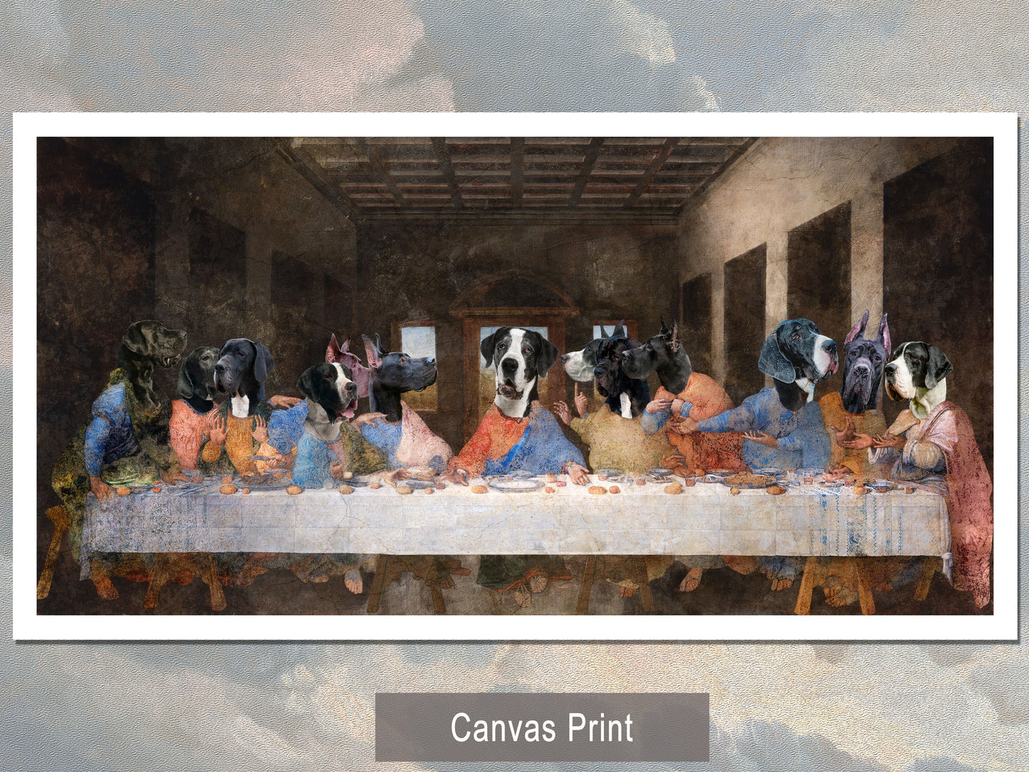 Black Great Dane Last Supper Renaissance Dog Painting