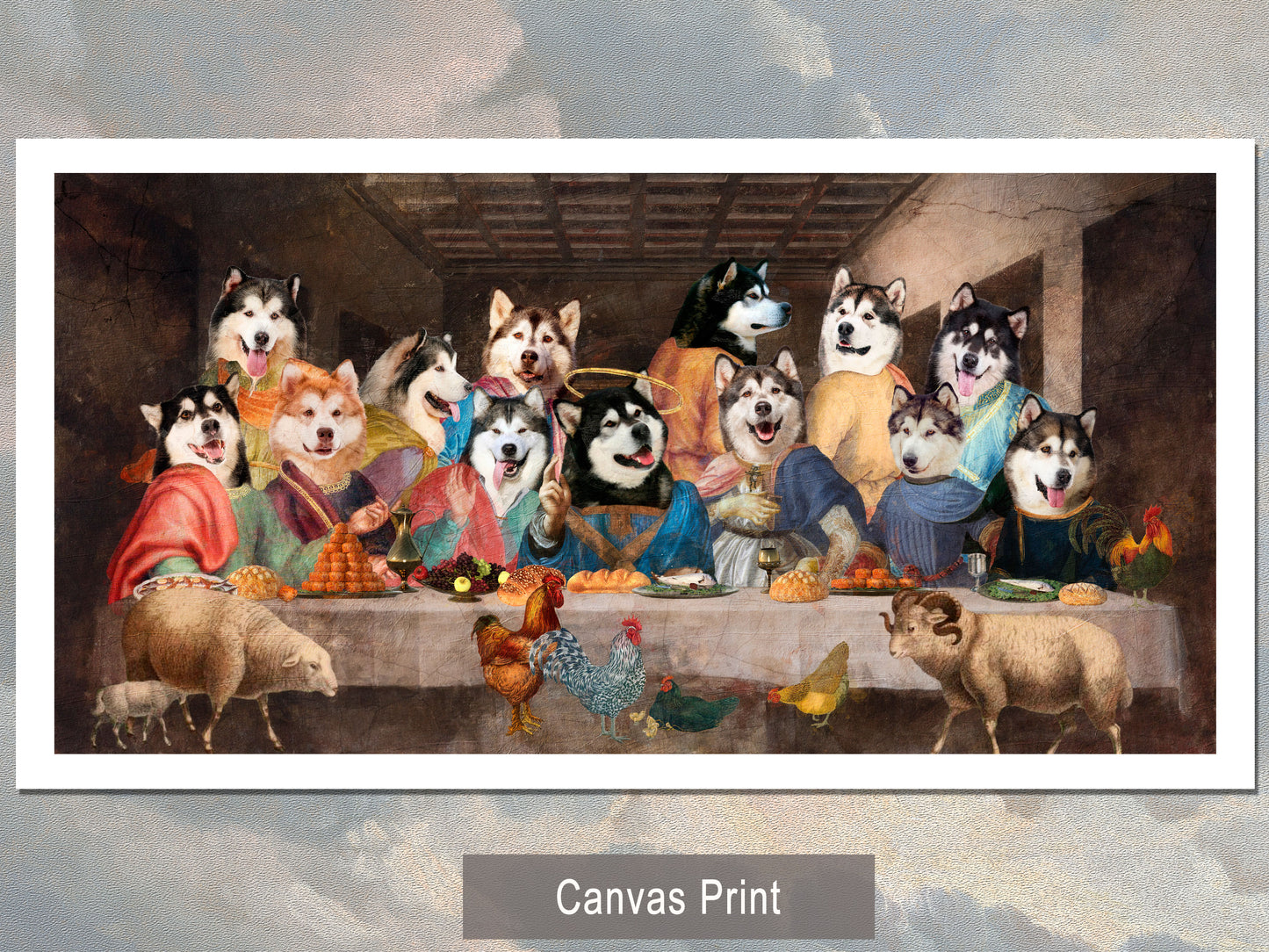 Alaskan Malamute Last Supper Renaissance Dog Painting