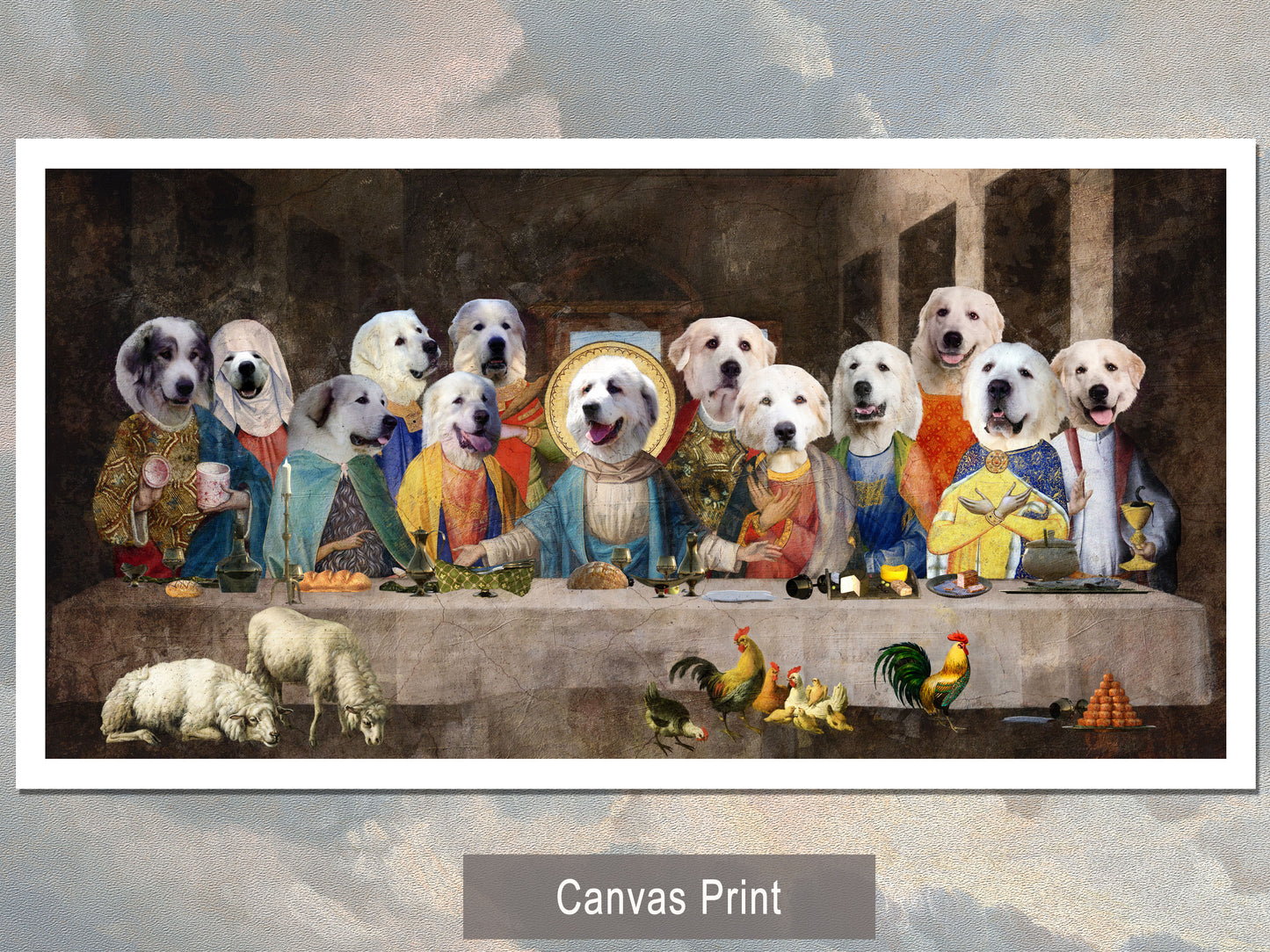 Great Pyrenees Last Supper Renaissance Dog Painting