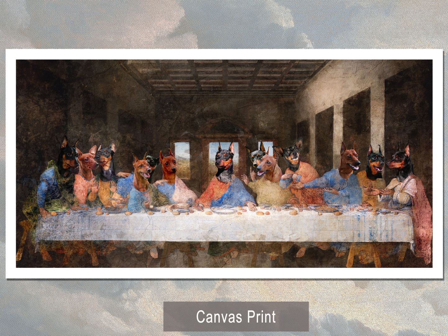 Miniature Pinscher Last Supper Renaissance Dog Painting