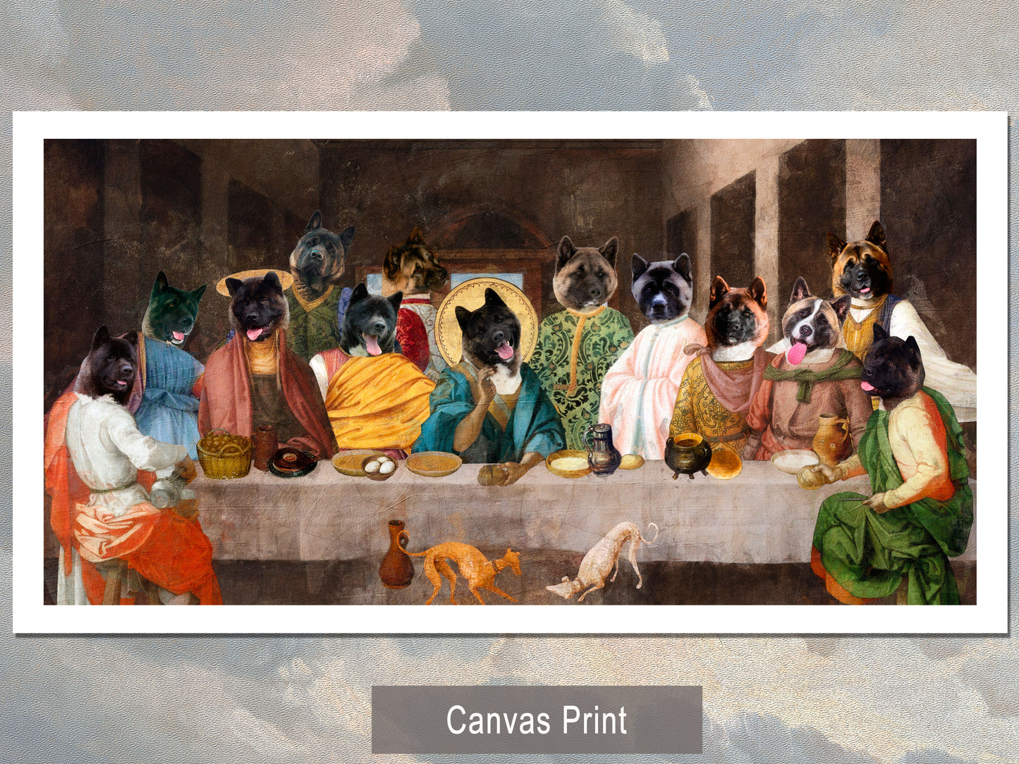 American Akita Last Supper Renaissance Dog Painting