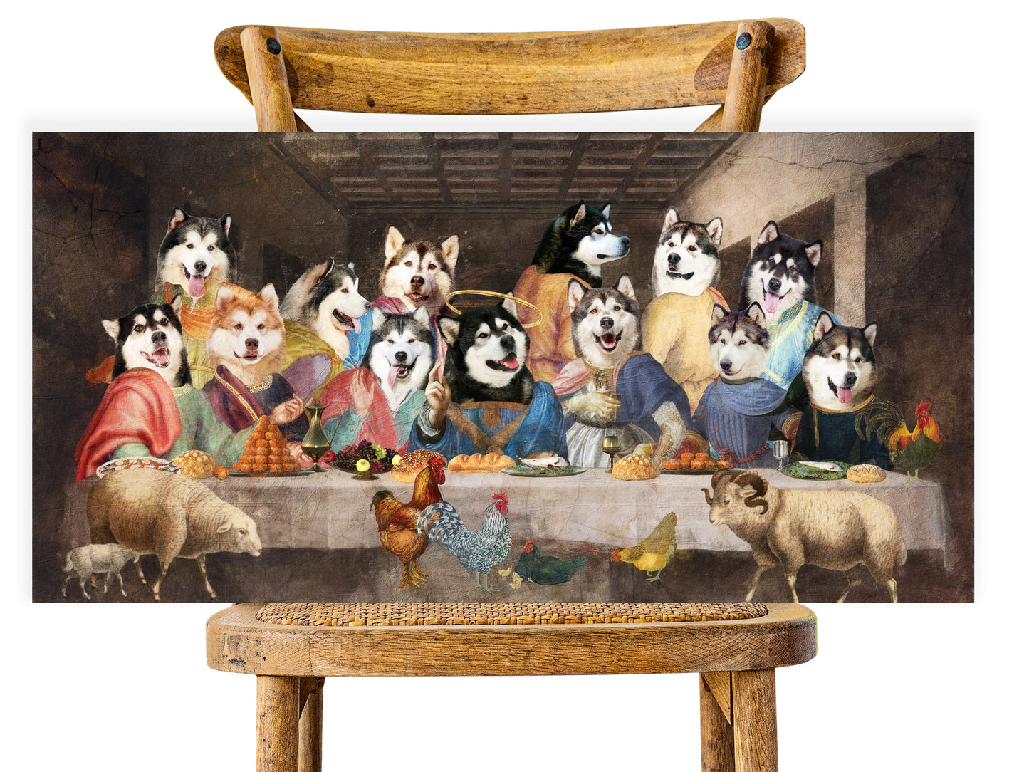 Alaskan Malamute Last Supper Renaissance Dog Painting