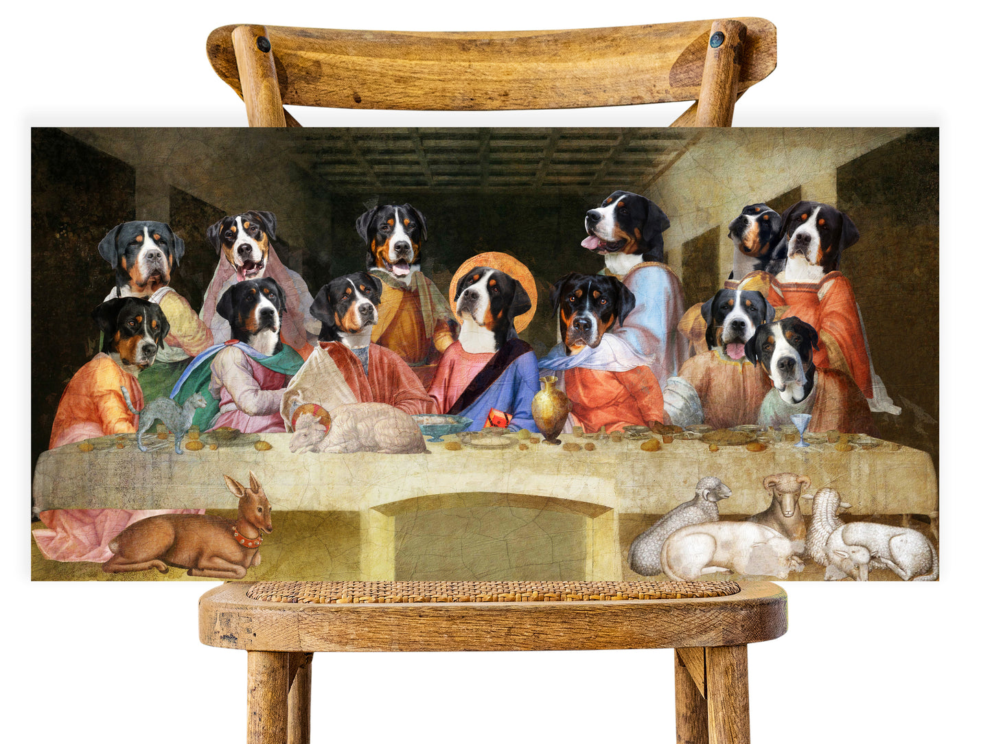 Greater Swiss Mountain Dog Last Supper Renaissance Dog Painting