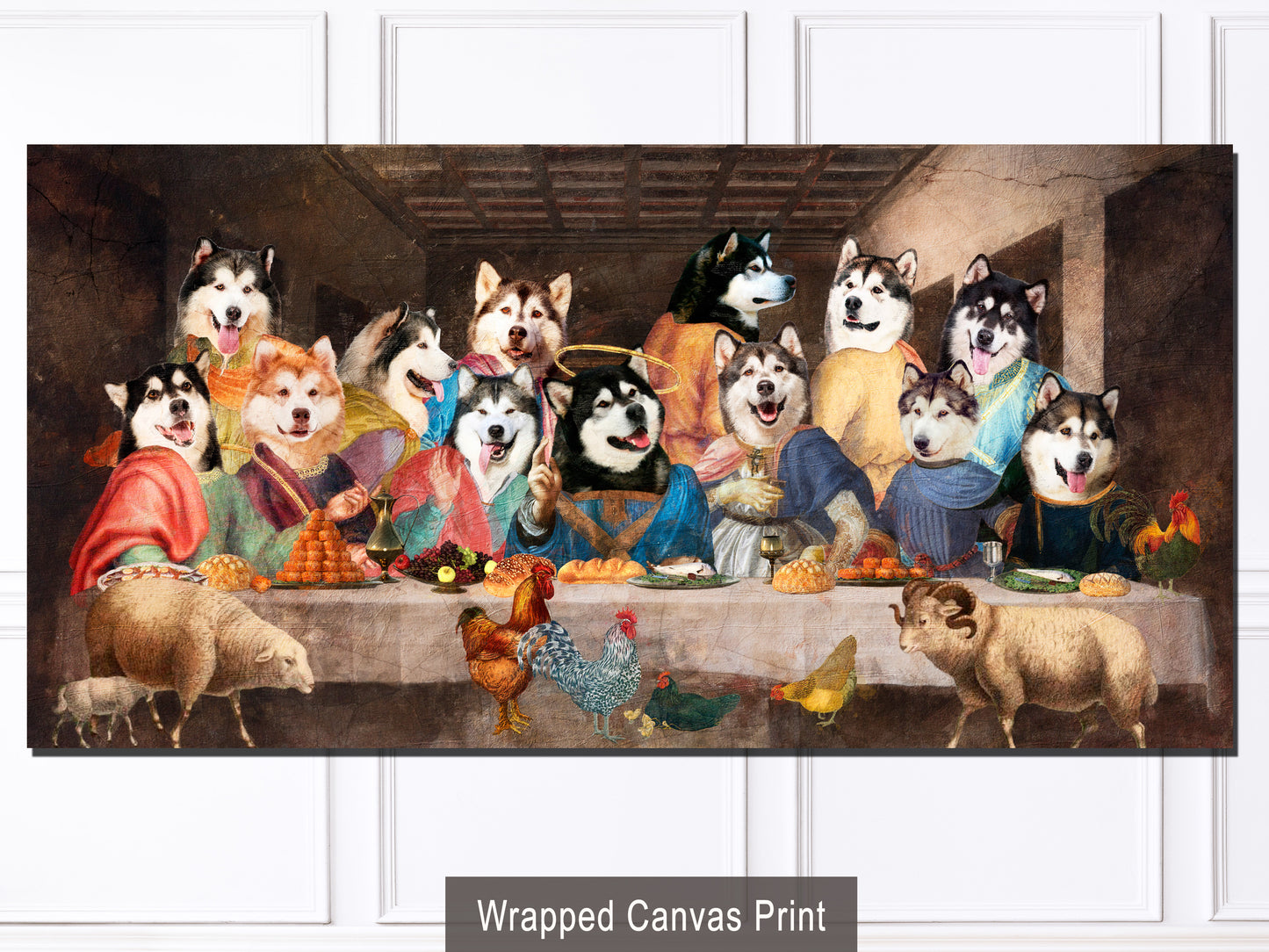 Alaskan Malamute Last Supper Renaissance Dog Painting