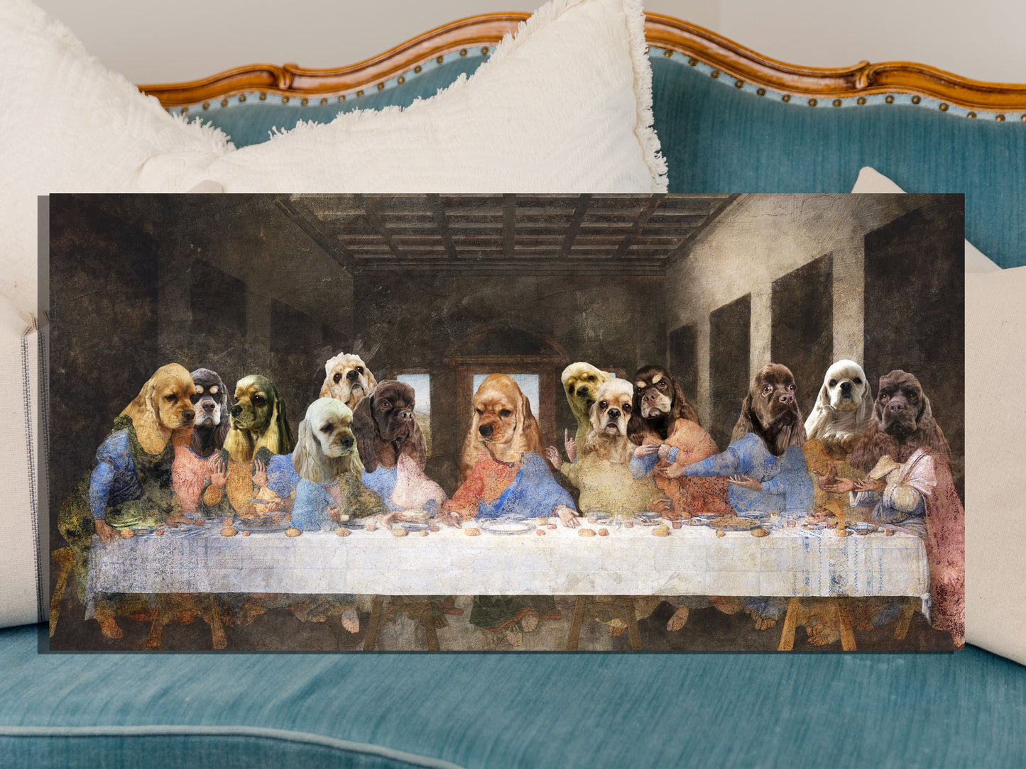 Red American Cocker Spaniel Last Supper Renaissance Dog Painting