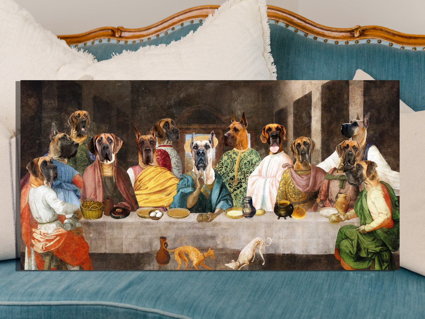 Fawn Great Dane Last Supper Renaissance Dog Painting