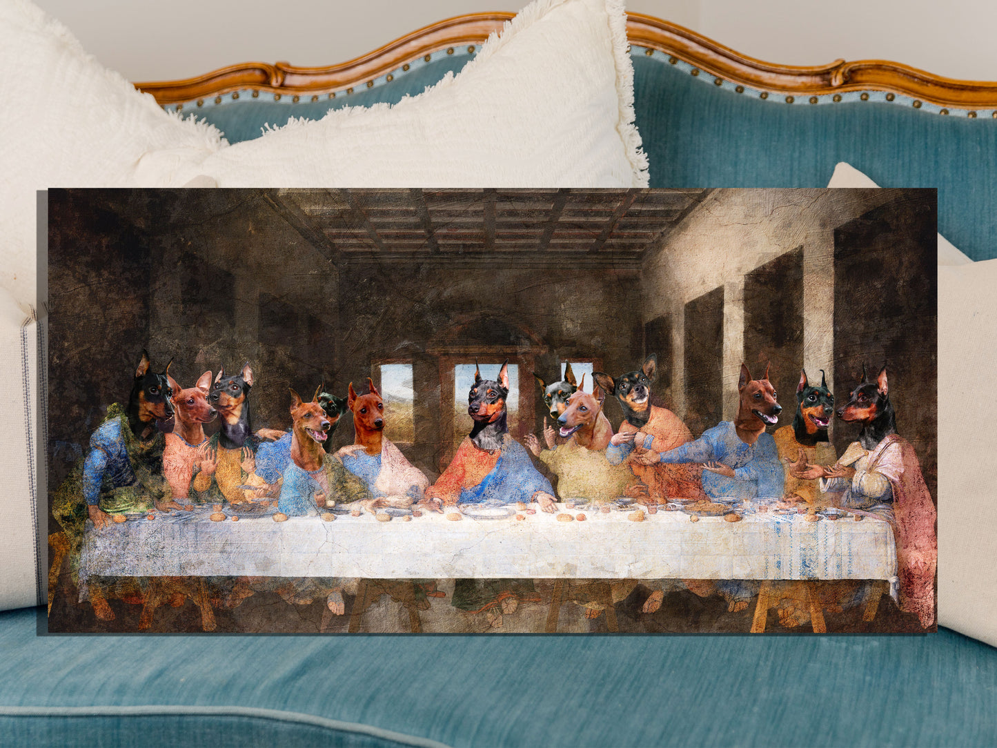 Miniature Pinscher Last Supper Renaissance Dog Painting
