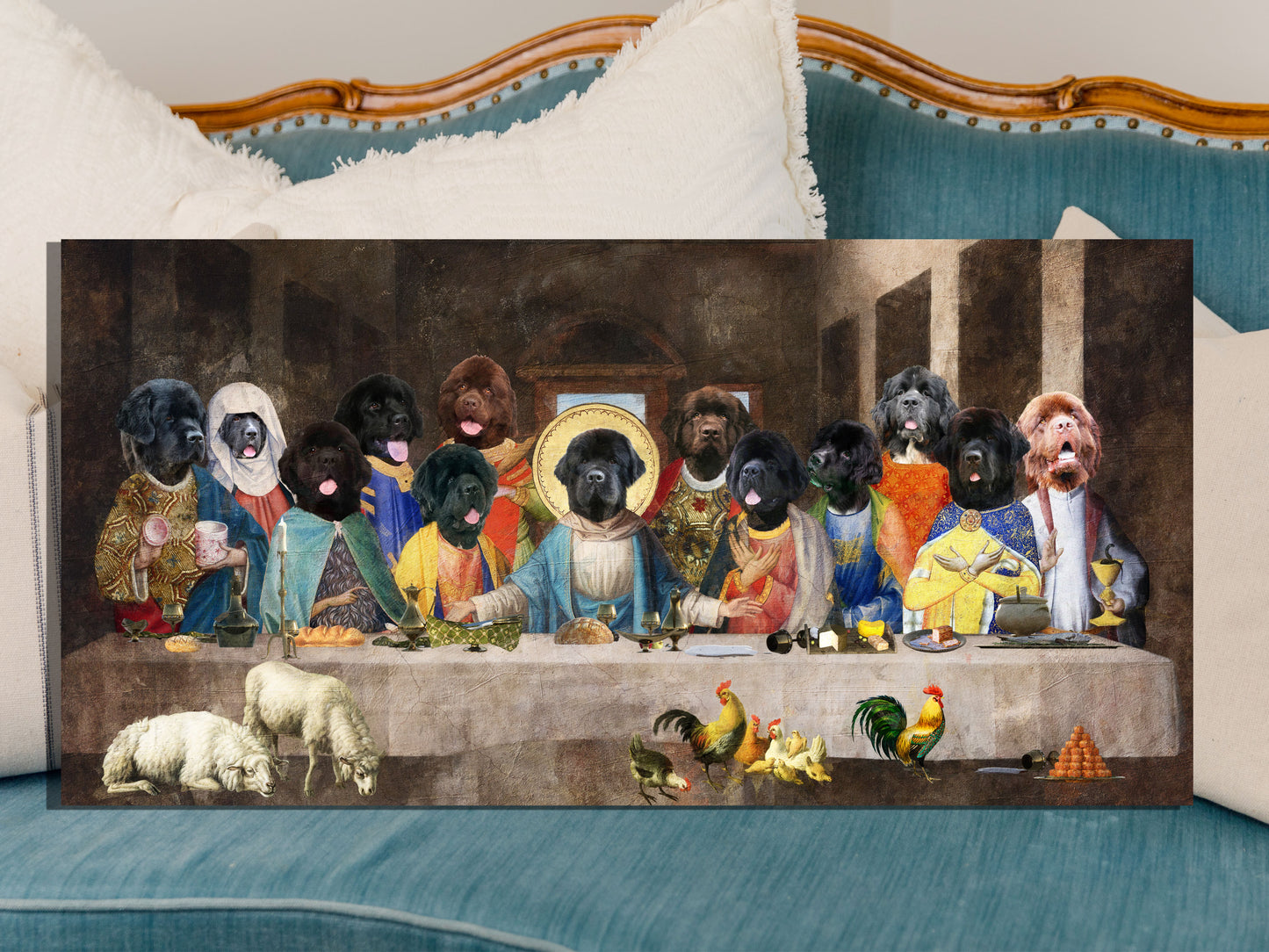 Newfoundland Dog Last Supper Renaissance Dog Painting