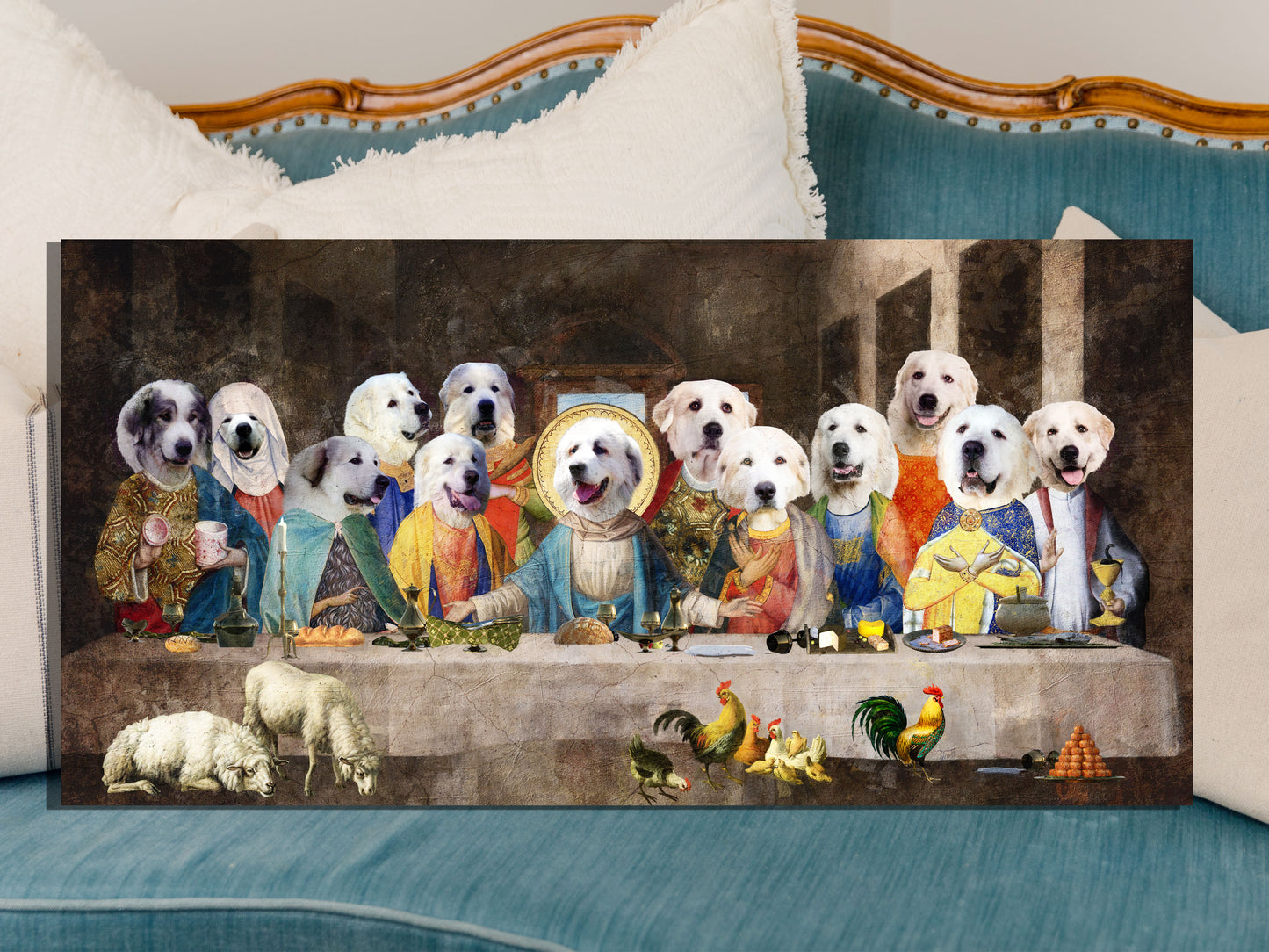 Great Pyrenees Last Supper Renaissance Dog Painting