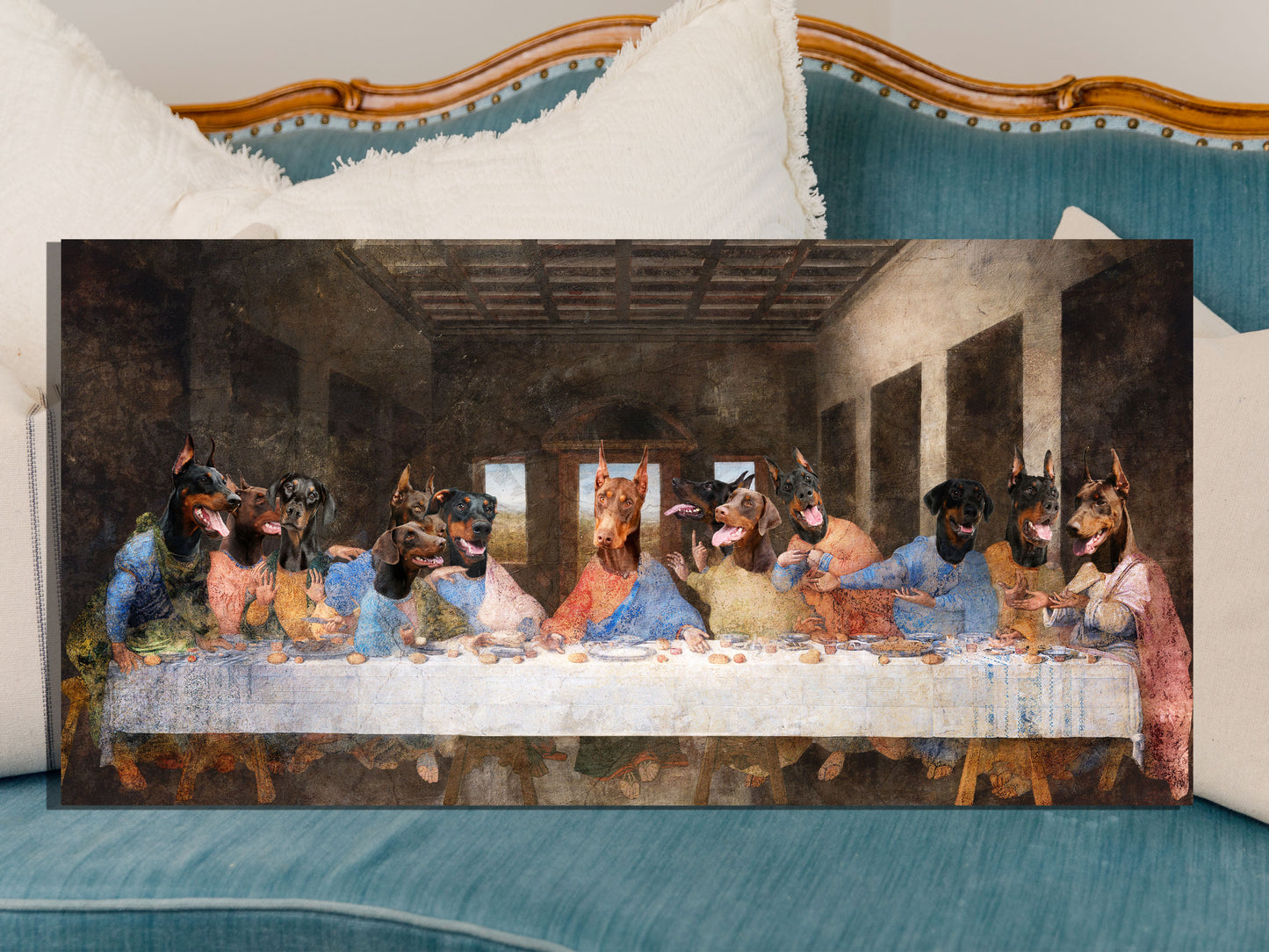 Doberman Pinscher Last Supper Renaissance Masterpiece Dog