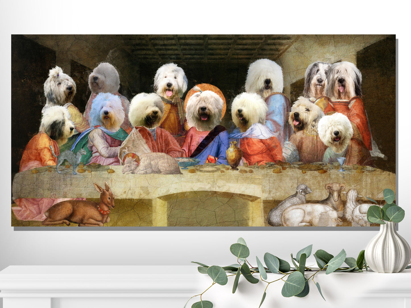 Old English Sheepdog Last Supper Renaissance Dog Painting