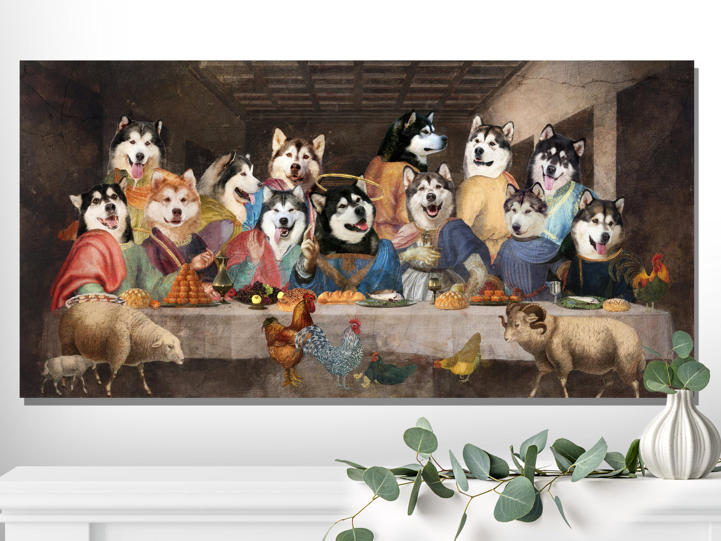 Alaskan Malamute Last Supper Renaissance Dog Painting