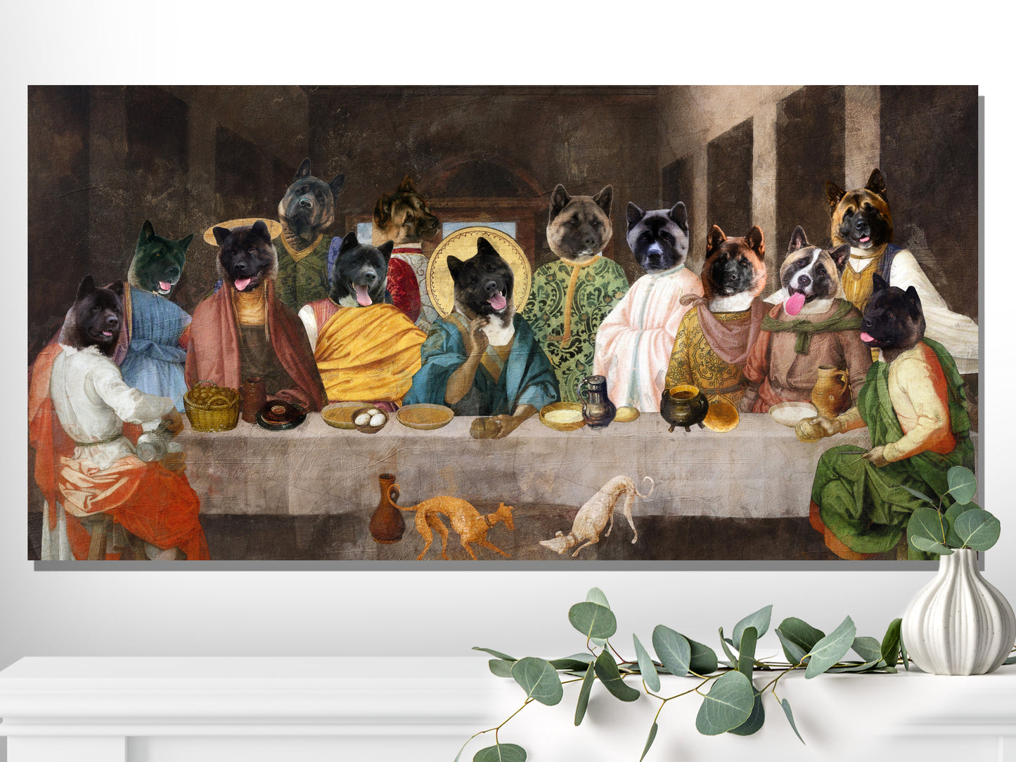 American Akita Last Supper Renaissance Dog Painting