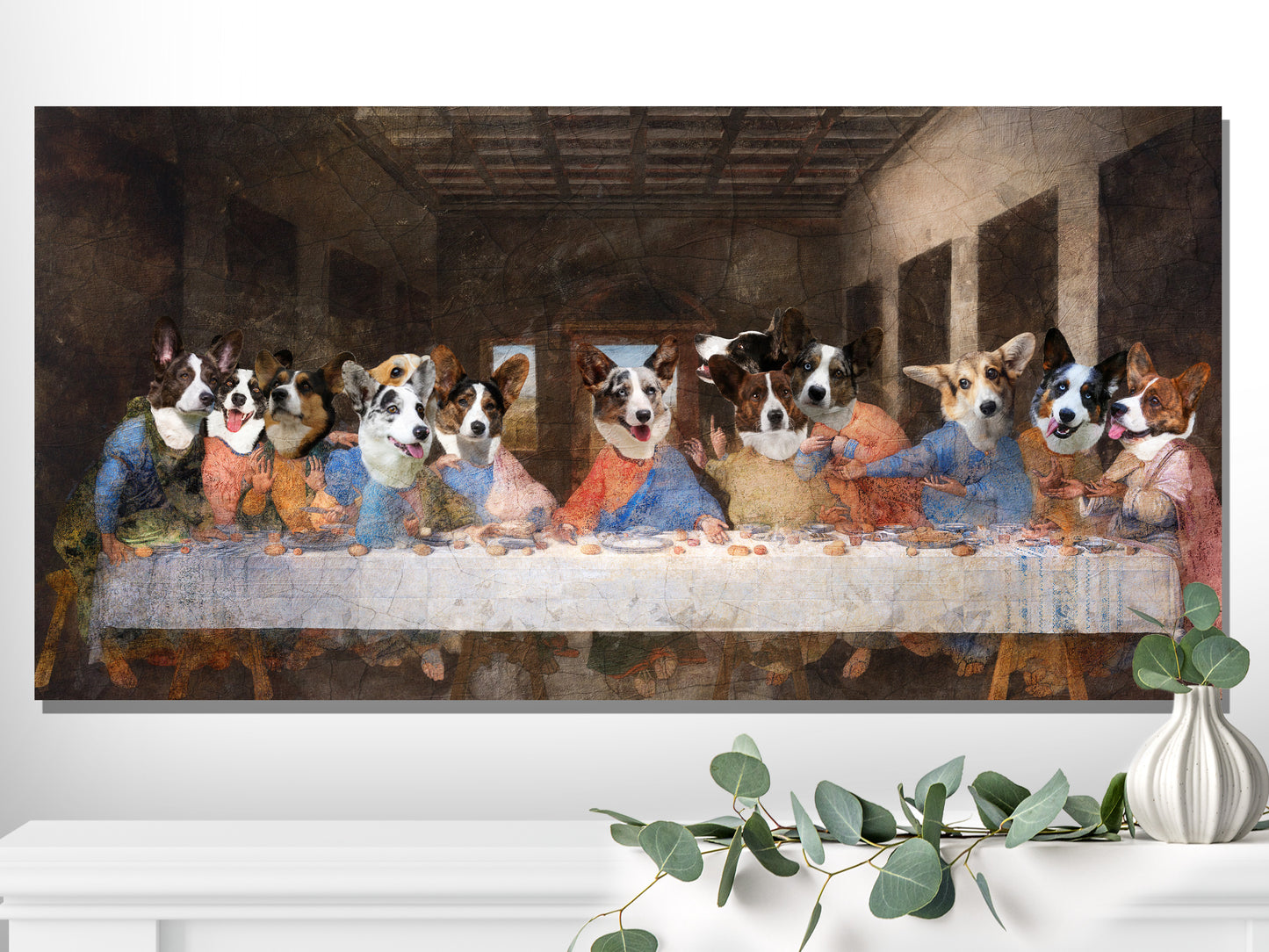 Cardigan Welsh Corgi Dog Last Supper Renaissance Painting