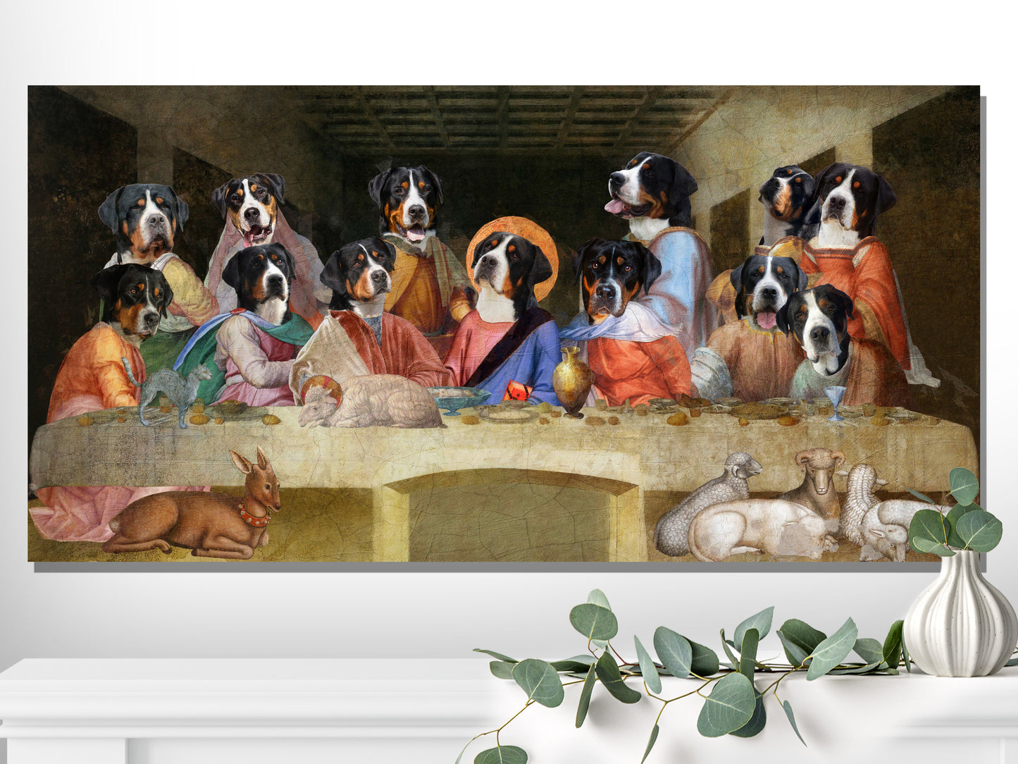 Greater Swiss Mountain Dog Last Supper Renaissance Dog Painting