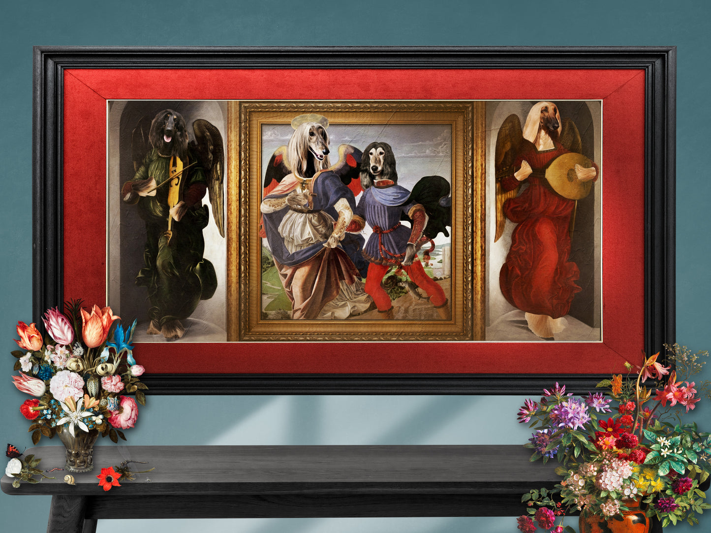 Afghan Hound Woof Hound Angels Triptych Portraits Renaissance Dog Painting