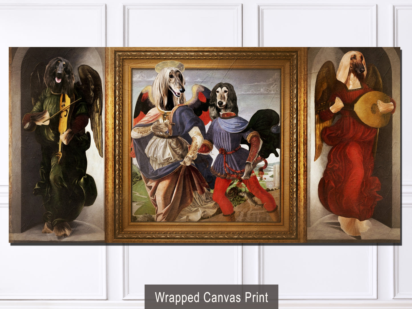 Afghan Hound Woof Hound Angels Triptych Portraits Renaissance Dog Painting
