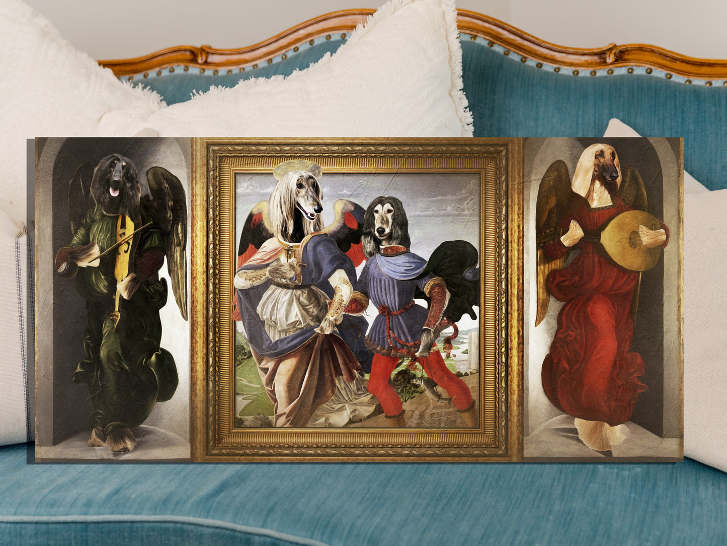 Afghan Hound Woof Hound Angels Triptych Portraits Renaissance Dog Painting