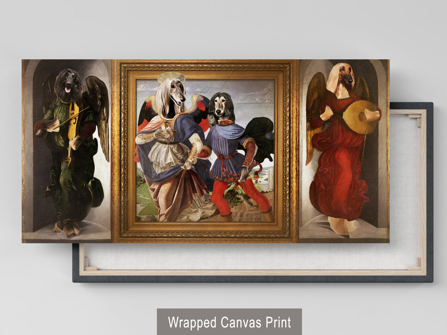 Afghan Hound Woof Hound Angels Triptych Portraits Renaissance Dog Painting