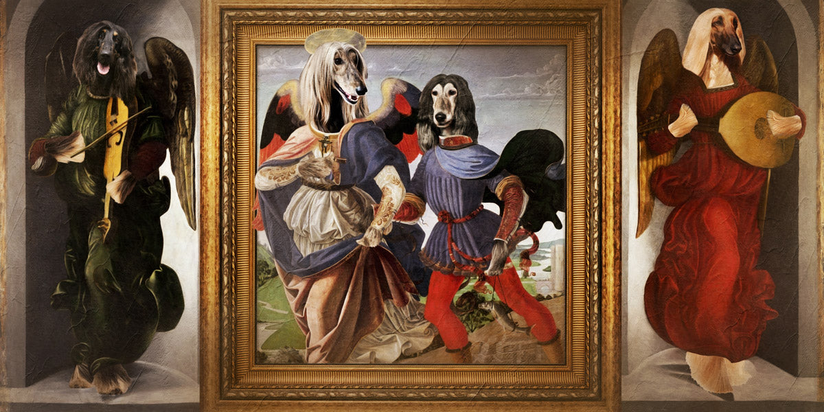 Afghan Hound Woof Hound Angels Triptych Portraits Renaissance Dog Painting