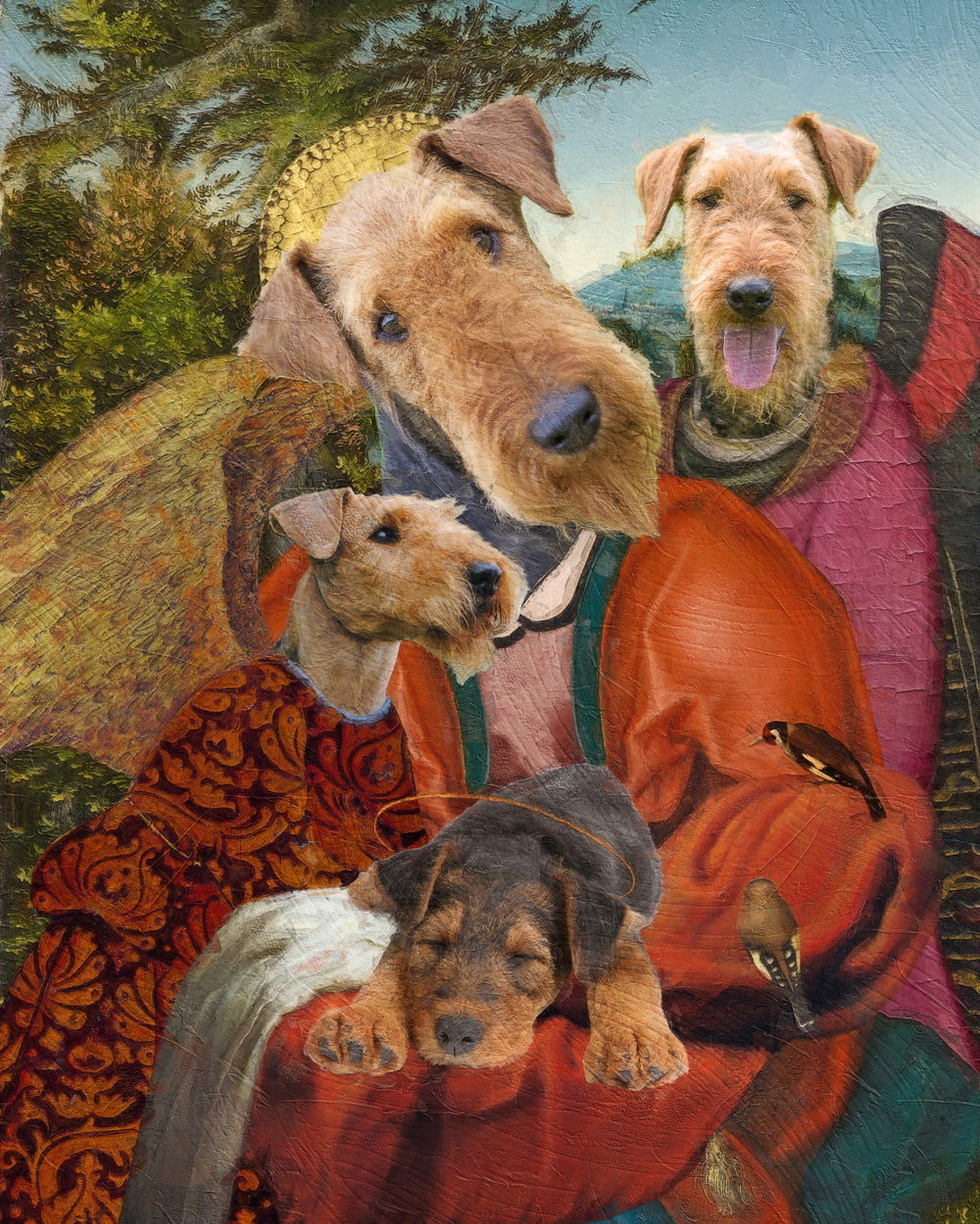 Sixtine Madonna Akita américain et chiot avec chérubins