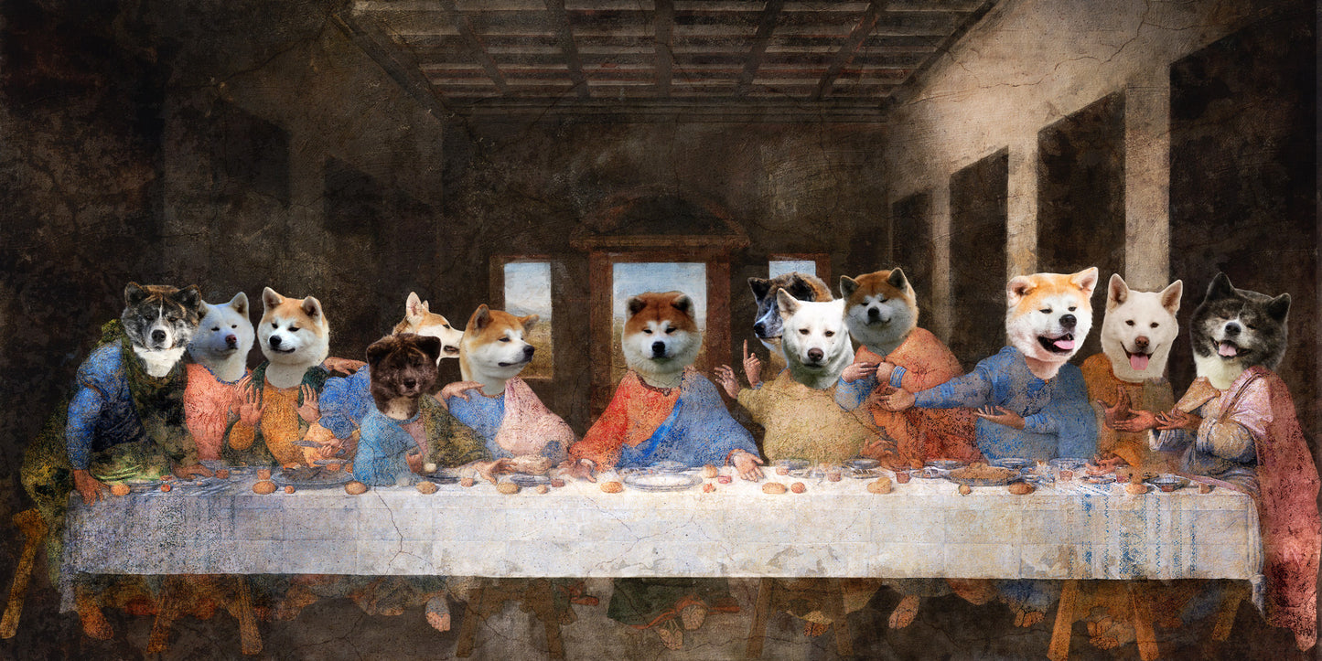 Akita Inu Last Supper Renaissance Dog Painting