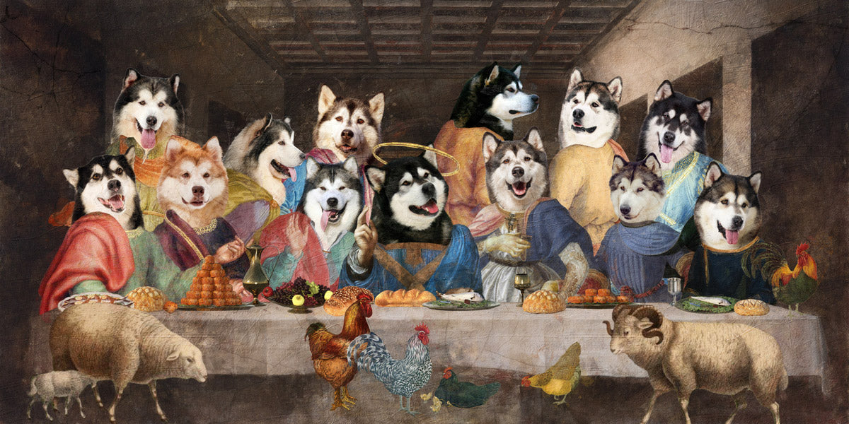 Alaskan Malamute Last Supper Renaissance Dog Painting