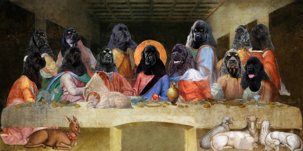 Black American Cocker Spaniel Last Supper Renaissance Dog Painting