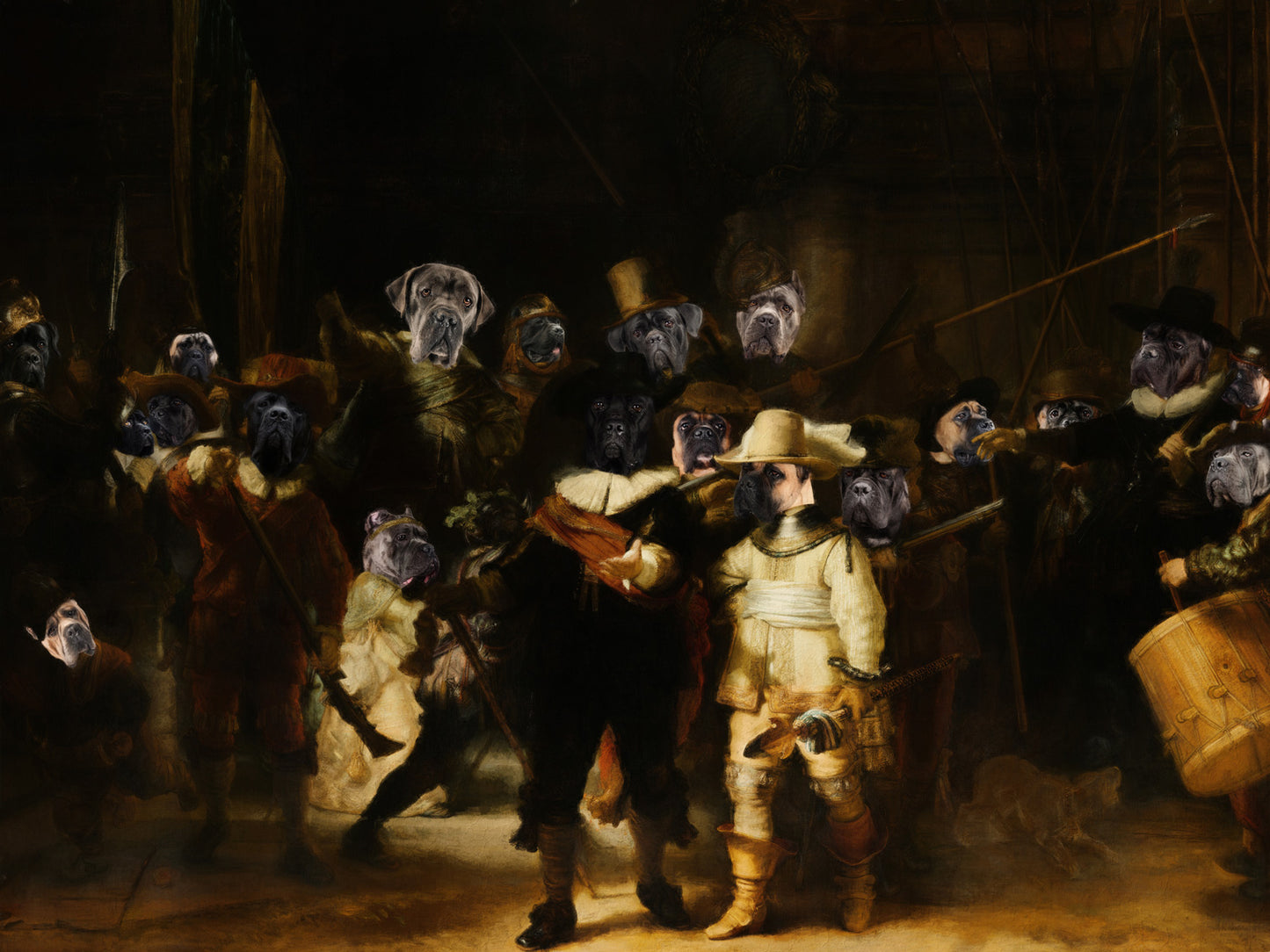 The Night Watch Rembrandt van Cane Corso Dog Style Art Renaissance Masterpiece