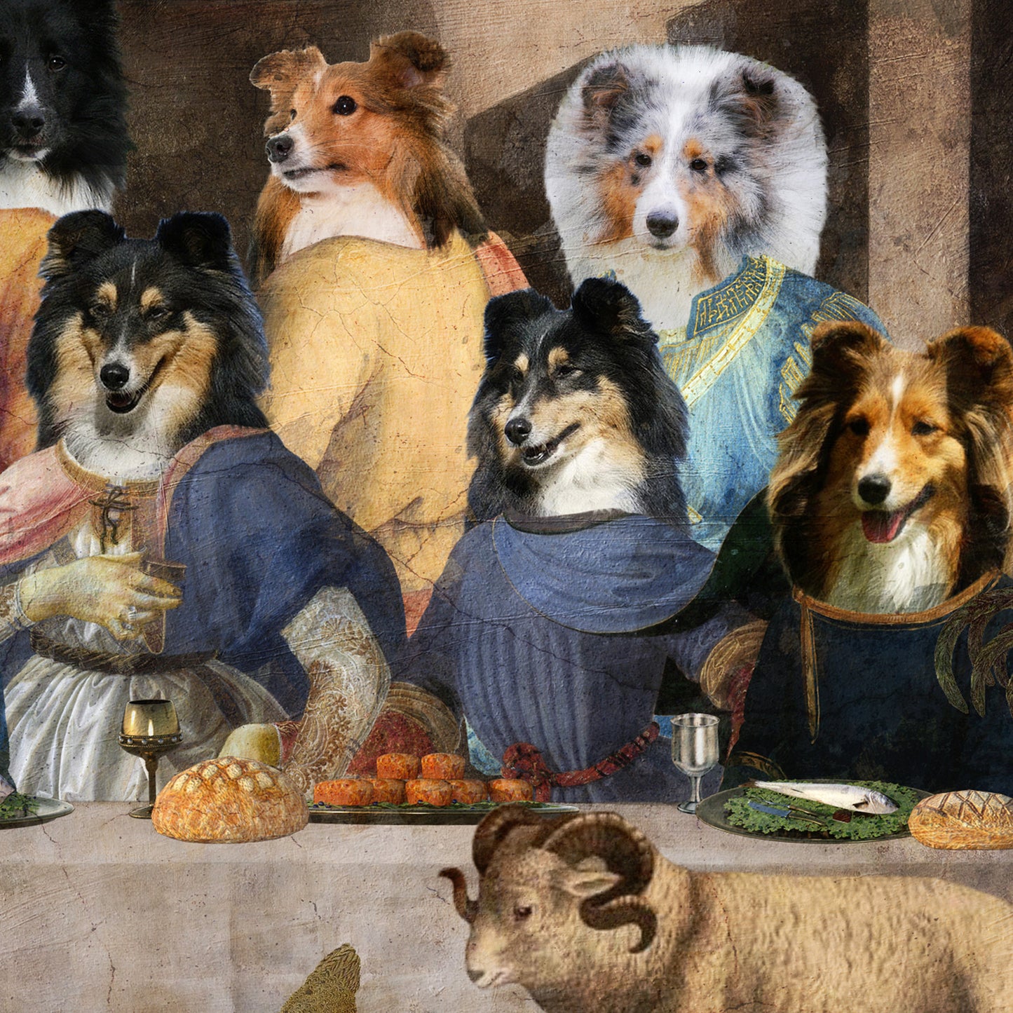 Sheltie Shetland Sheepdog Last Supper Renaissance Painting