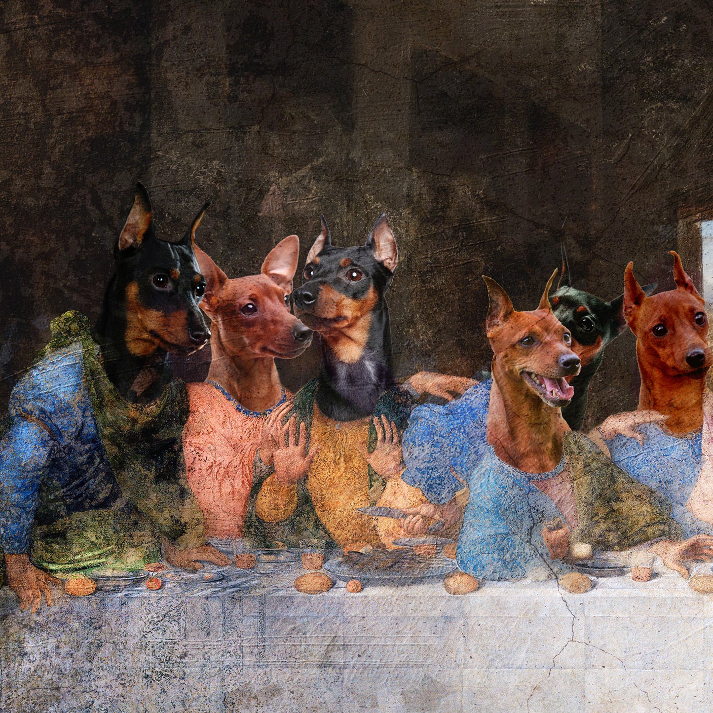 Miniature Pinscher Last Supper Renaissance Dog Painting