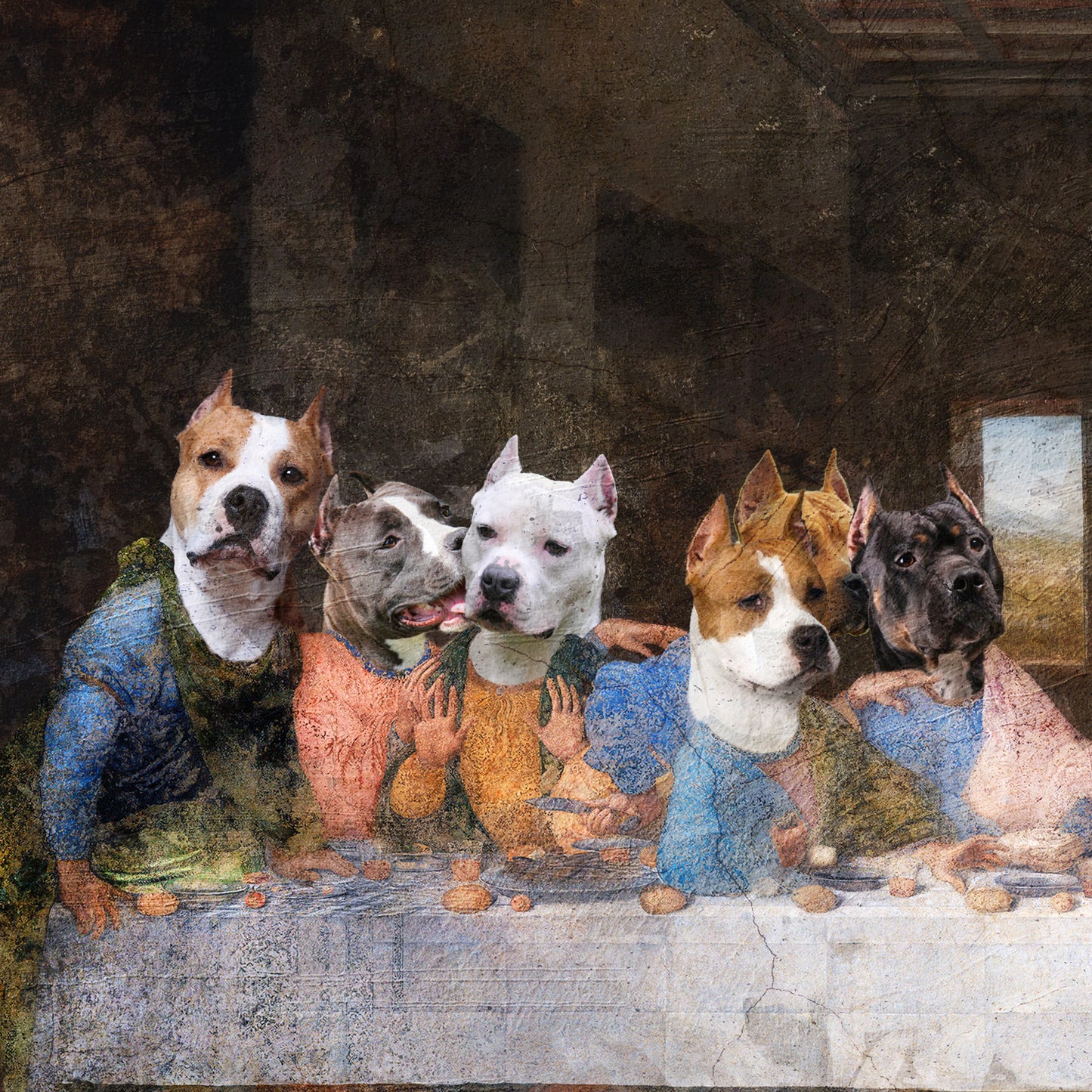 American Staffordshire Terrier Last Supper Renaissance Dog