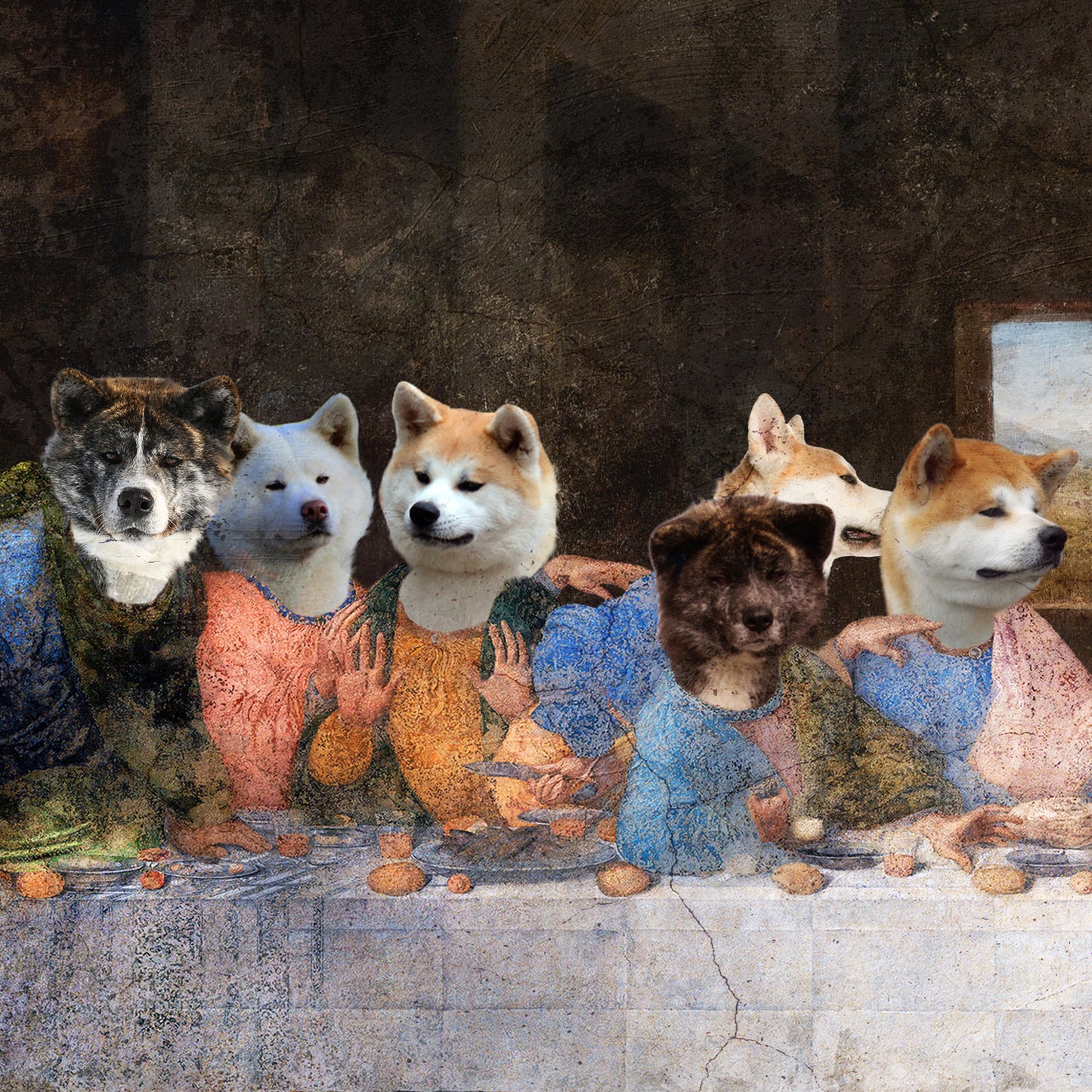 Akita Inu Last Supper Renaissance Dog Painting