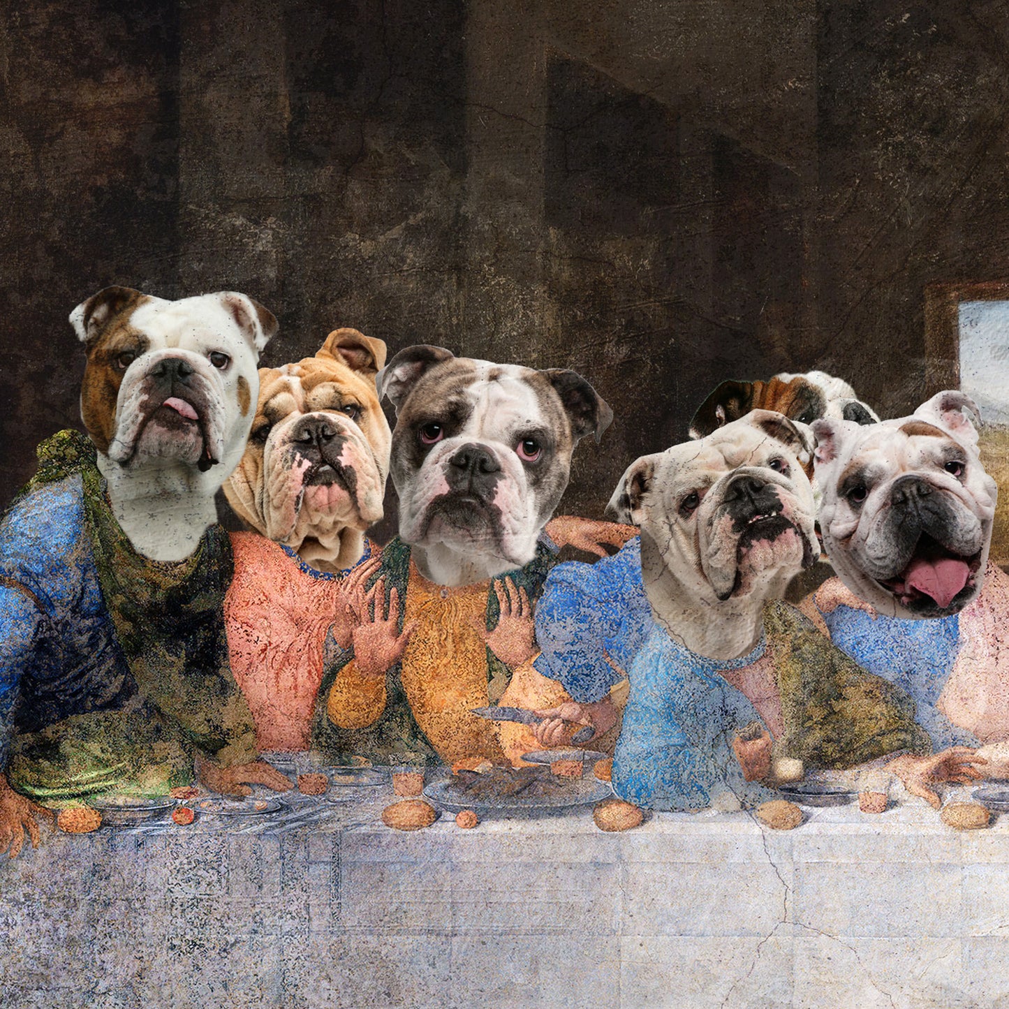English Bulldog Last Supper Renaissance Dog Painting
