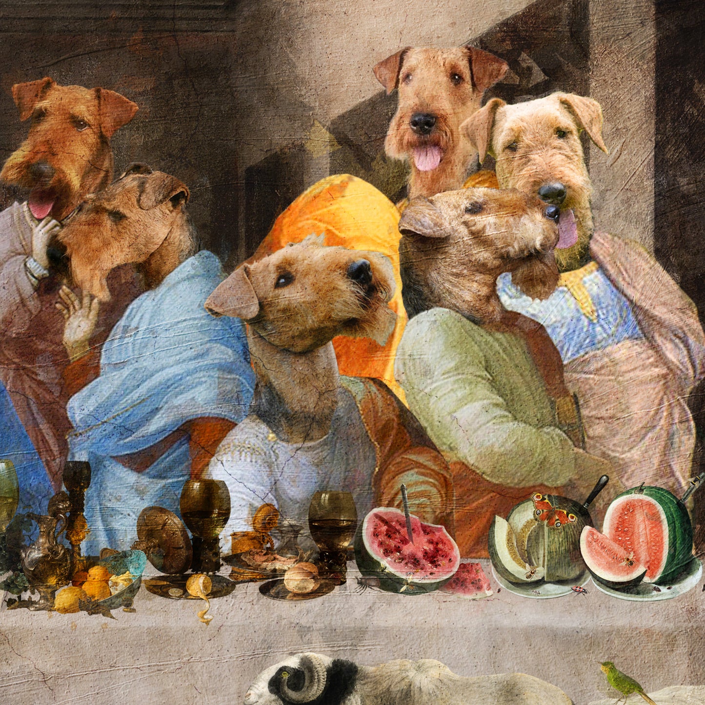 Airedale Terrier Last Supper Renaissance Dog Painting