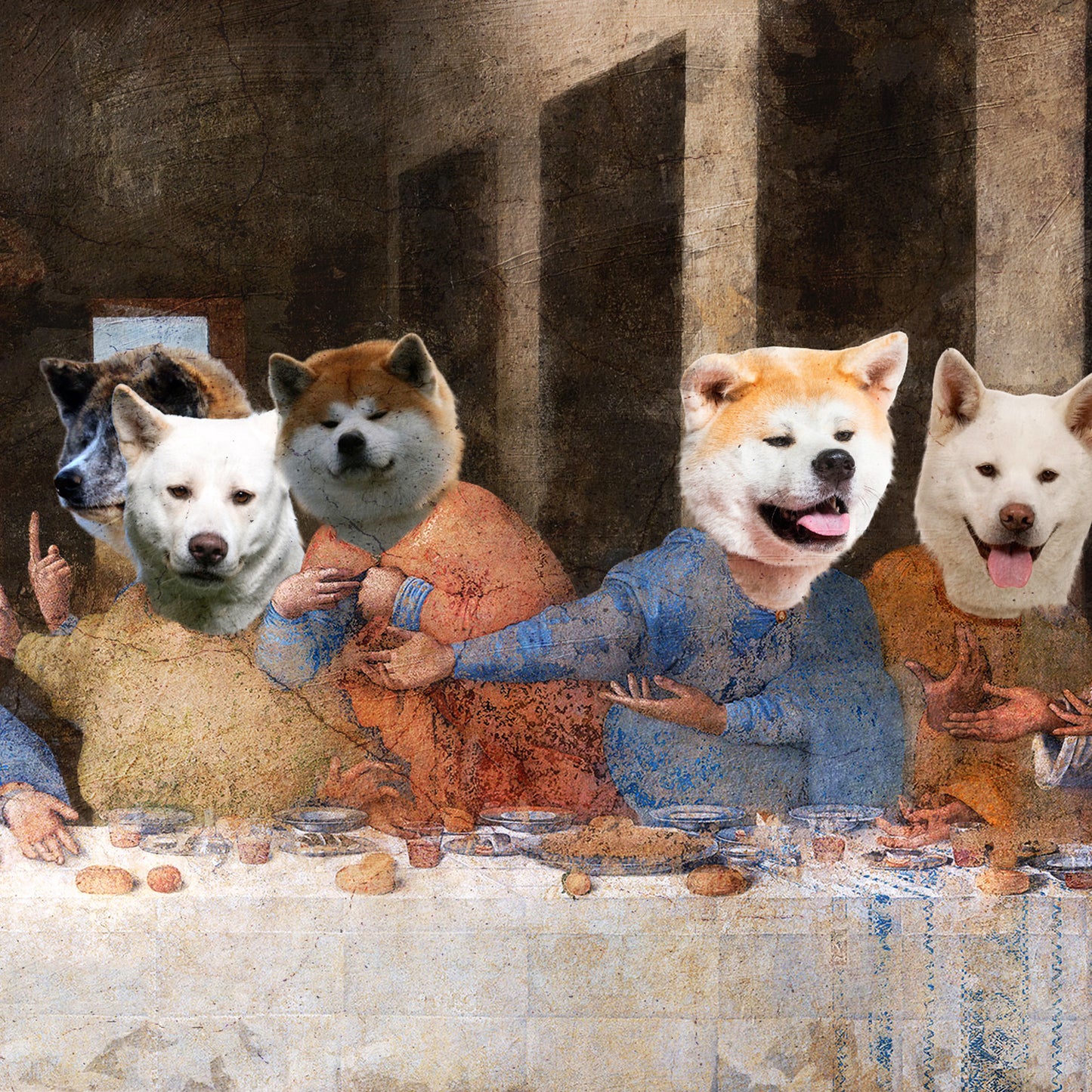 Akita Inu Last Supper Renaissance Dog Painting